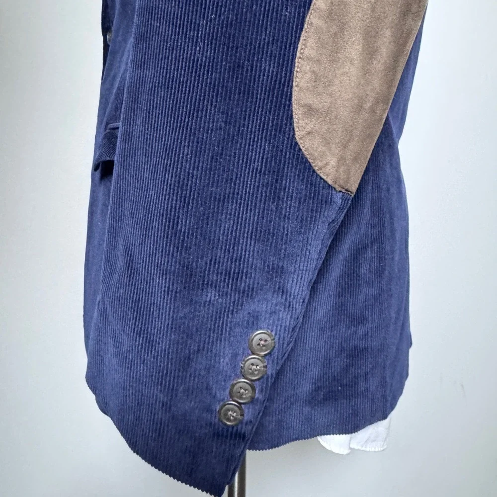 Saddlebred‎ Blazer Mens 44R Navy Blue Solid Heritage Corduroy Elbow Patch Jacket
